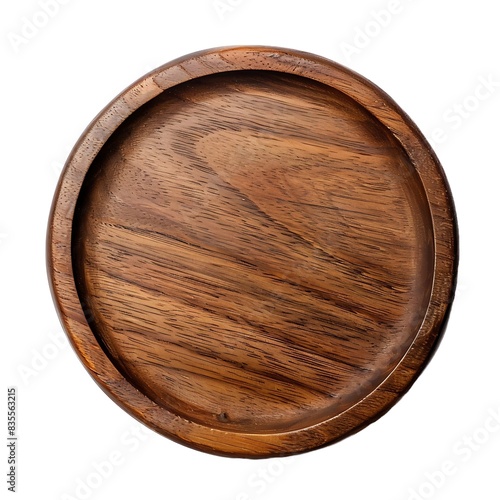 Top view wooden plate dish wood texture on white background.