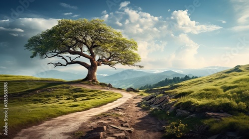 A tree with its trunk forming a road  symbolizing the journey and path to success  