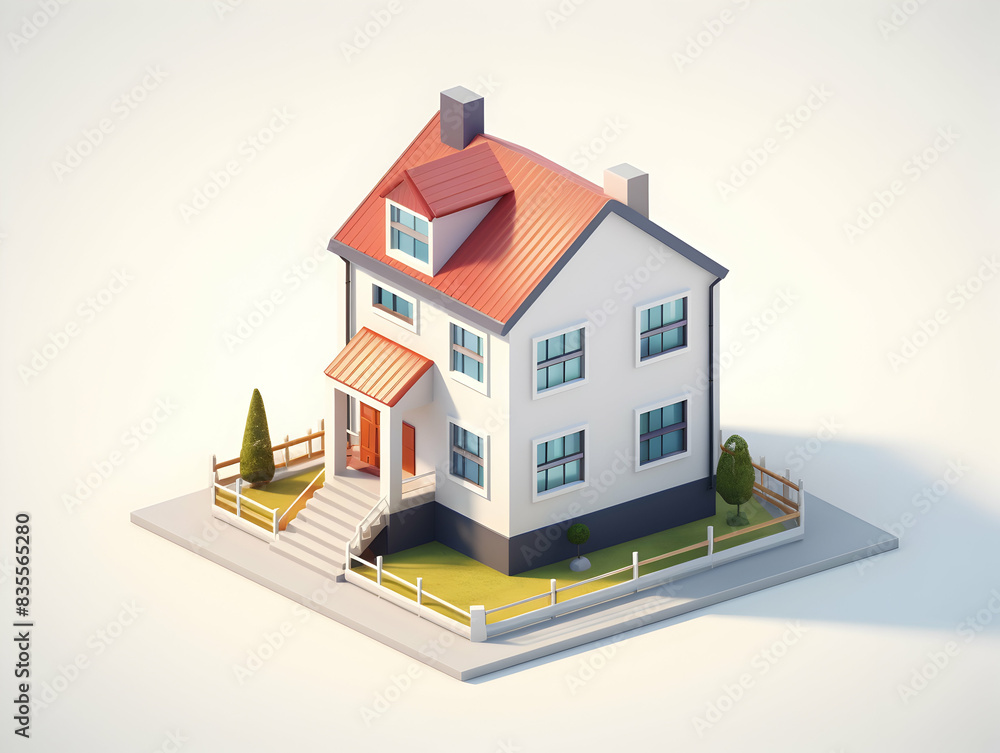 A model of 3d real estate house building, Conceptual flat and building on urban area, real estate housing concept A model of 3d real estate house building, Conceptual flat and building on urban area, real estate housing concept