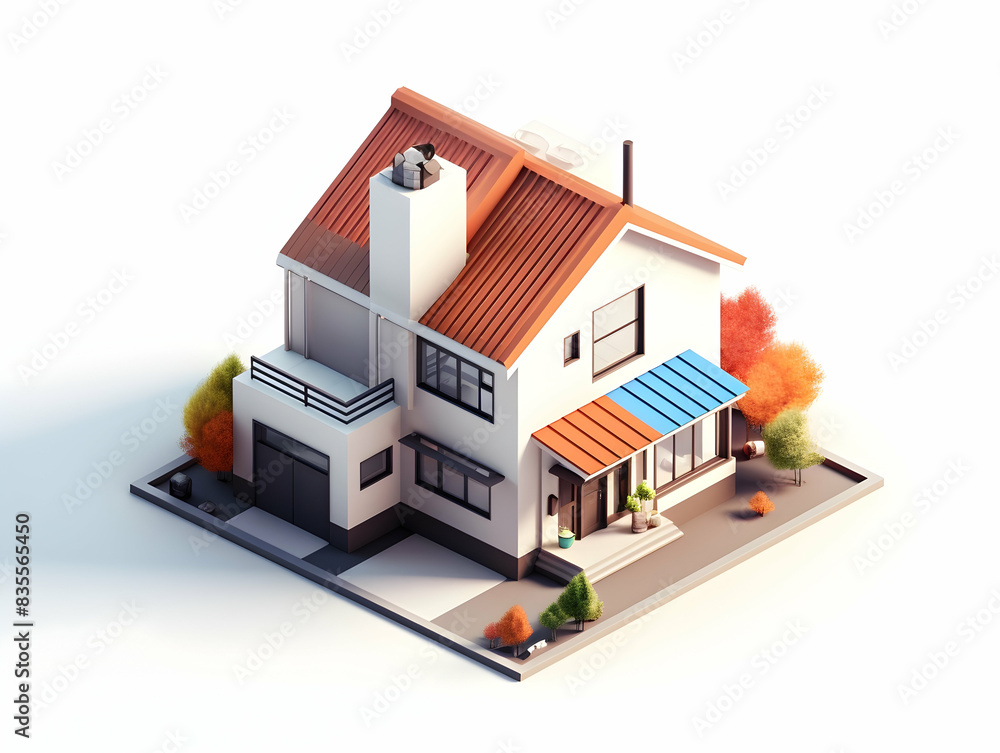 A model of 3d real estate house building, Conceptual flat and building on urban area, real estate housing concept A model of 3d real estate house building, Conceptual flat and building on urban area, real estate housing concept
