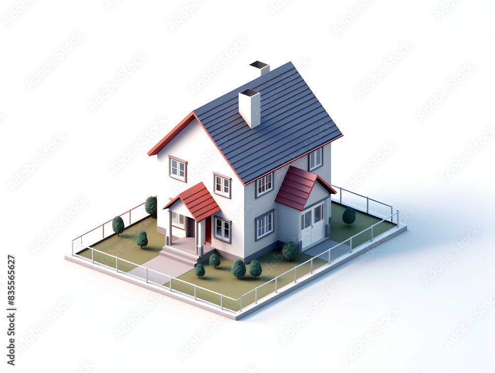 A model of 3d real estate house building, Conceptual flat and building on urban area, real estate housing concept A model of 3d real estate house building, Conceptual flat and building on urban area, real estate housing concept