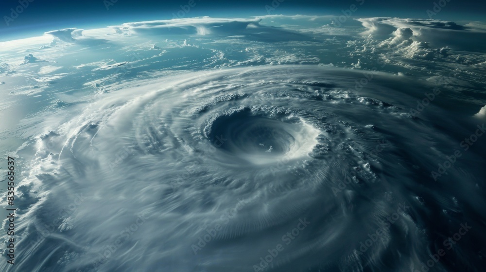 Aerial view of a massive cyclone forming over the sea