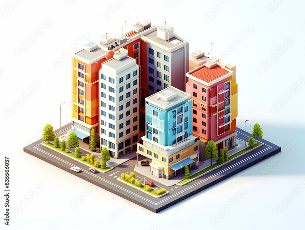 A model of 3d real estate house building, Conceptual flat and building on urban area, real estate housing concept A model of 3d real estate house building, Conceptual flat and building on urban area, real estate housing concept