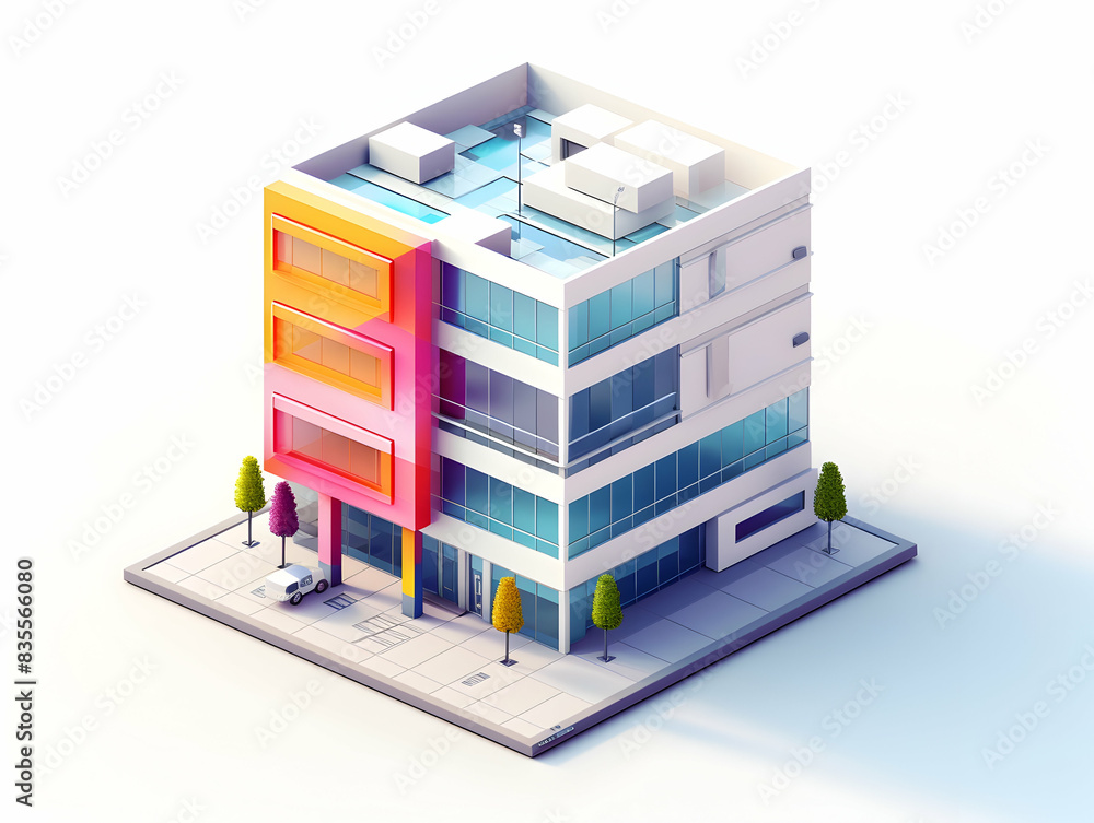 A model of 3d real estate house building, Conceptual flat and building on urban area, real estate housing concept A model of 3d real estate house building, Conceptual flat and building on urban area, real estate housing concept