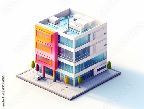 A model of 3d real estate house building, Conceptual flat and building on urban area, real estate housing concept