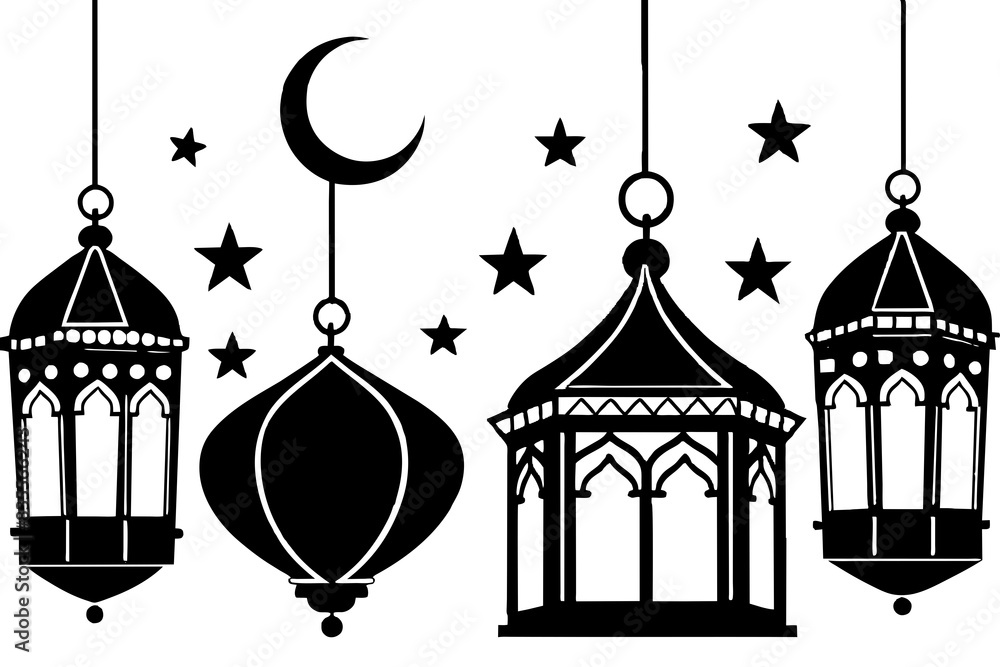 lamaic Eid lanterns silhouette vector illustration lamaic Eid lanterns silhouette vector illustration