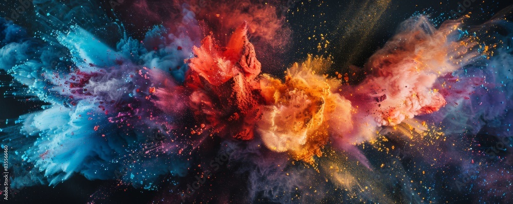 Colorful explosion of vibrant powder smoke