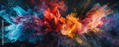 Colorful explosion of vibrant powder smoke photo