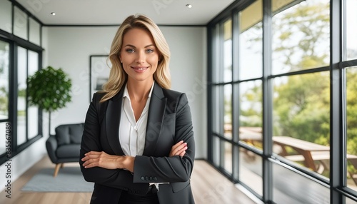 A confident European real estate agent stands proudly in a modern home, exudes expertise and accessibility, and is ready to help potential home buyers Free Download A confident European real estate agent stands proudly in a modern home, exudes expertise and accessibility, and is ready to help potential home buyers - GFXLoad