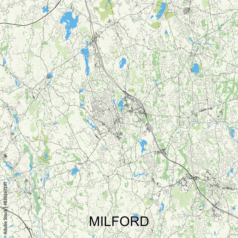 Obraz premium Milford, Massachusetts, United States map poster art