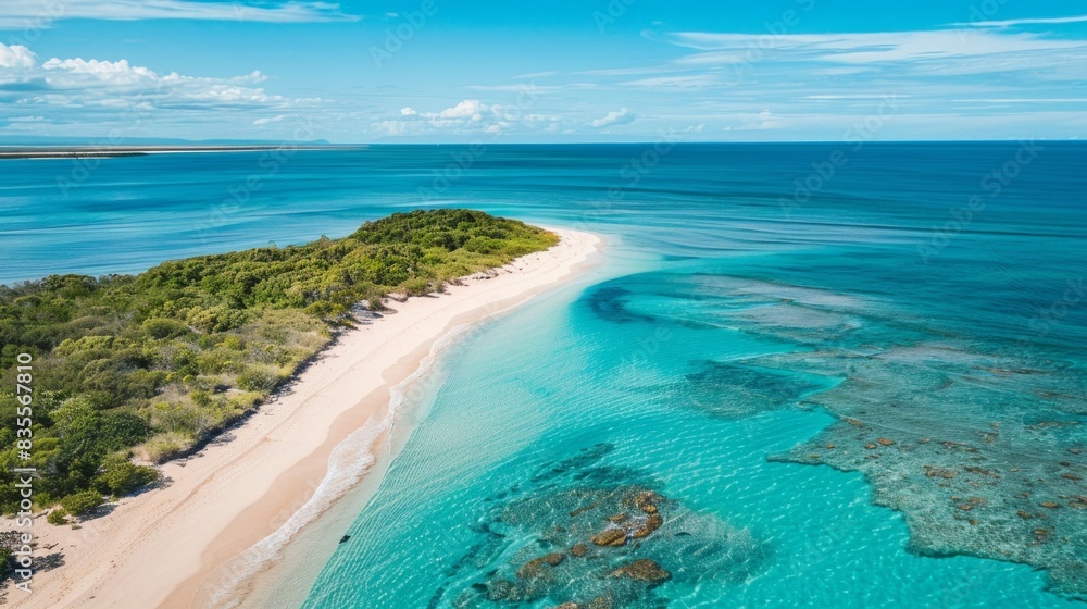 Obraz premium Aerial view of an Australian seascape with an island. The beauty of tourist attractions during the summer