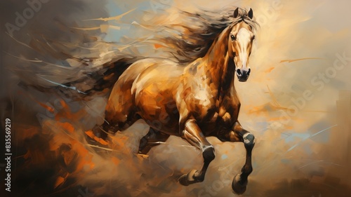 stylized oil painting of a horse , generative ai © ImronDesign