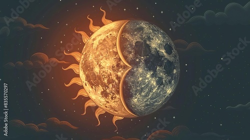 One half image of half sun and half moon illustration photo