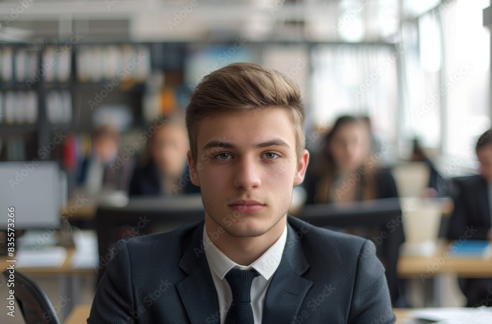 Young Man in Office. Generative AI. Young Man in Office. Generative AI.