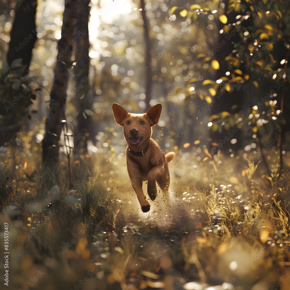 dog running in the woods dog running in the woods