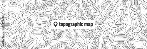 Topographic map with contour lines. Geographic terrain grid, relief height elevation. Ground path pattern. Travel and navigation, cartography design element. Vector illustration