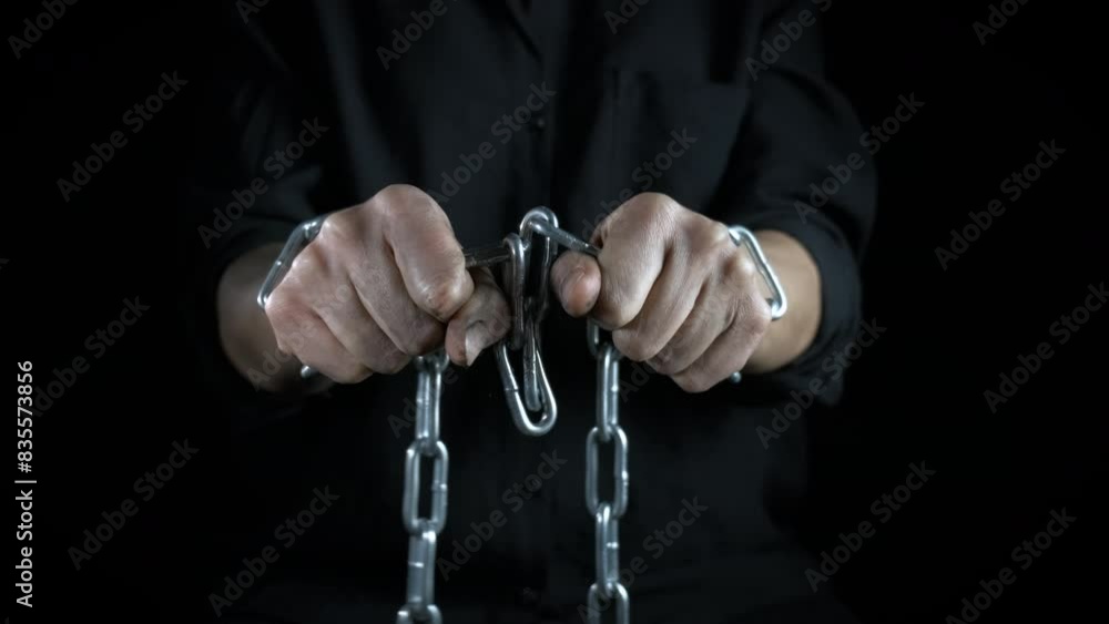 Aggressive behavior with chain. A man with metal chain fighting for people right. Aggressive behavior with chain. A man with metal chain fighting for people right.