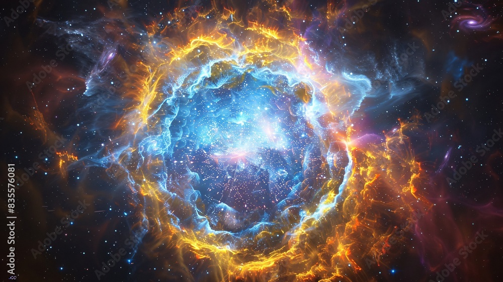 A detailed image of a planetary nebula with atomic and molecular structures forming new stars and planets. A detailed image of a planetary nebula with atomic and molecular structures forming new stars and planets.
