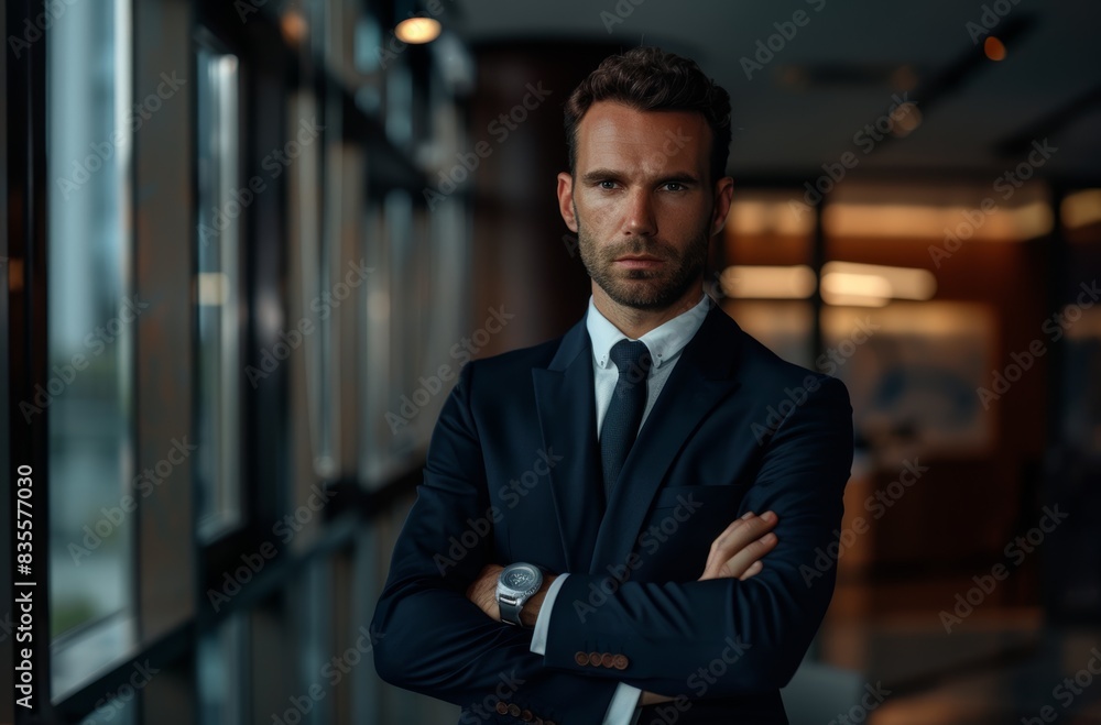 Fototapeta premium Confident Businessman in Suit. Generative AI.