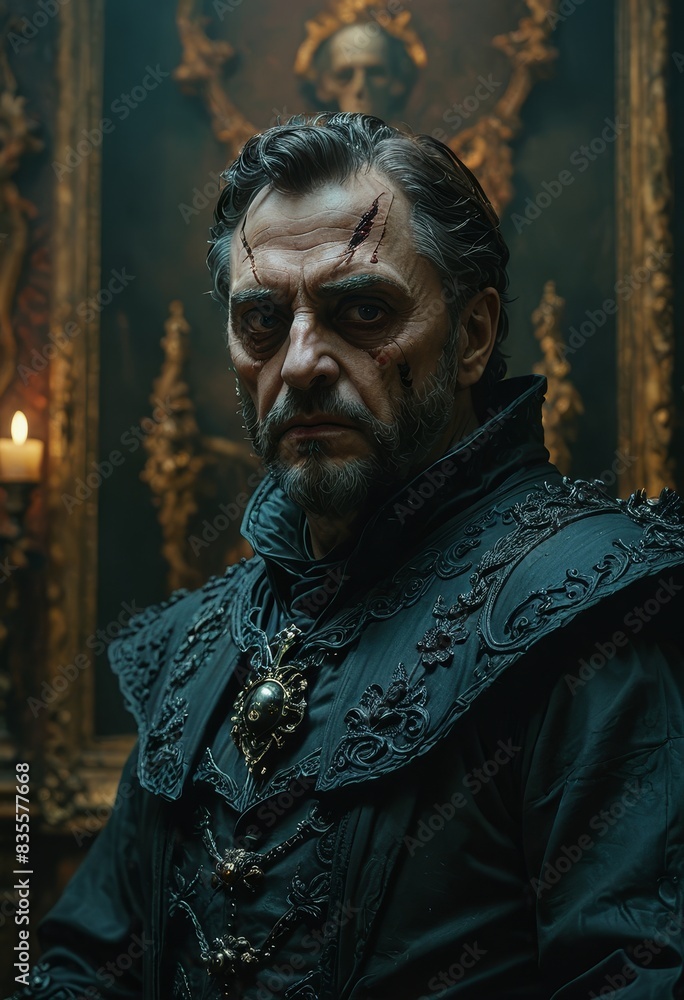 Fototapeta premium Mysterious Man in Dark Velvet Robe