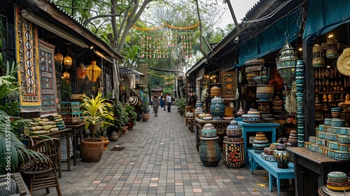 Vibrant and Colorful Open Air Market in the Heart of Bangkok s Chatuchak Park Showcases Diverse Handicrafts and Unique Souvenirs for Tourists photo