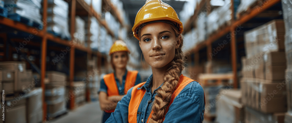 Two Indian Female Warehouse Workers Smiling in Large Indoor Warehouse
Two Indian Female Warehouse Workers Smiling in Large Indoor Warehouse