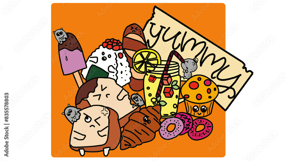 2D, doodles, animations, food and drink, with the words 2D, doodles, animations, food and drink, with the words