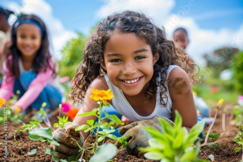 Children Planting Flowers in the Garden