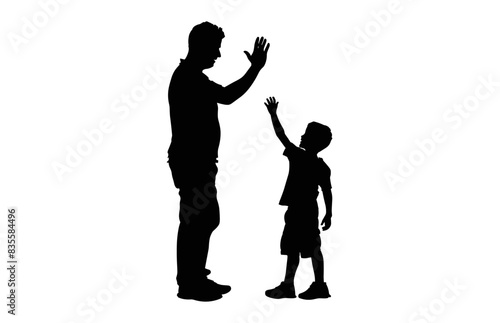 Father and Son giving high five black Silhouette Vector