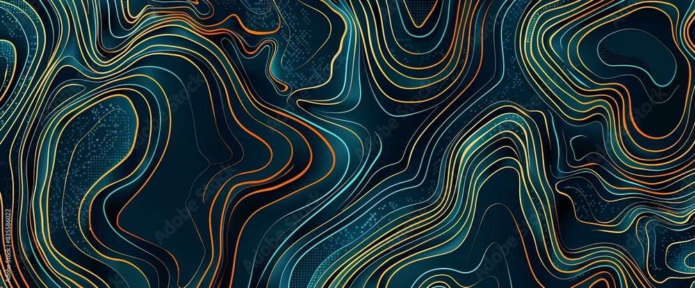 topography lines pattern background in teal and gold colors, minimalistic design for a web banner, social media template or website cover layout, concept design for a graphic designer, business card