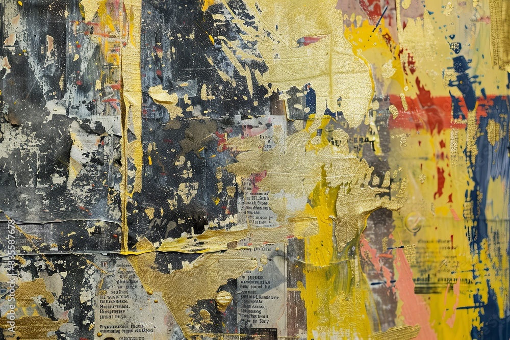 Fototapeta premium Weathered Material Masterpiece Golden Palette Newspaper Painting