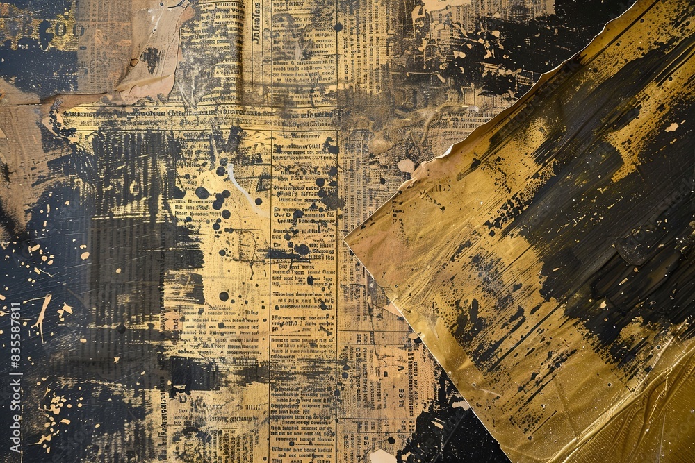 Fototapeta premium Weathered Material Masterpiece Golden Palette Newspaper Painting