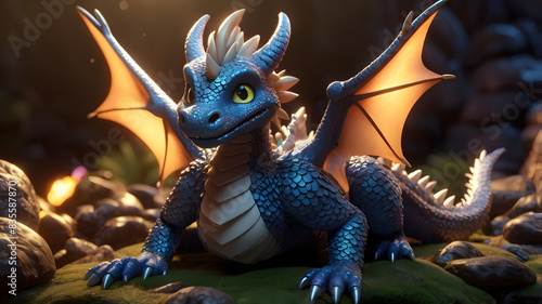 a dragon with a green eyes sits on a green surface