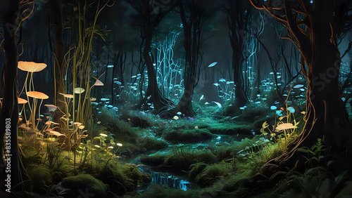 A whimsical forest filled with bioluminescent plants and animals - generated by ai