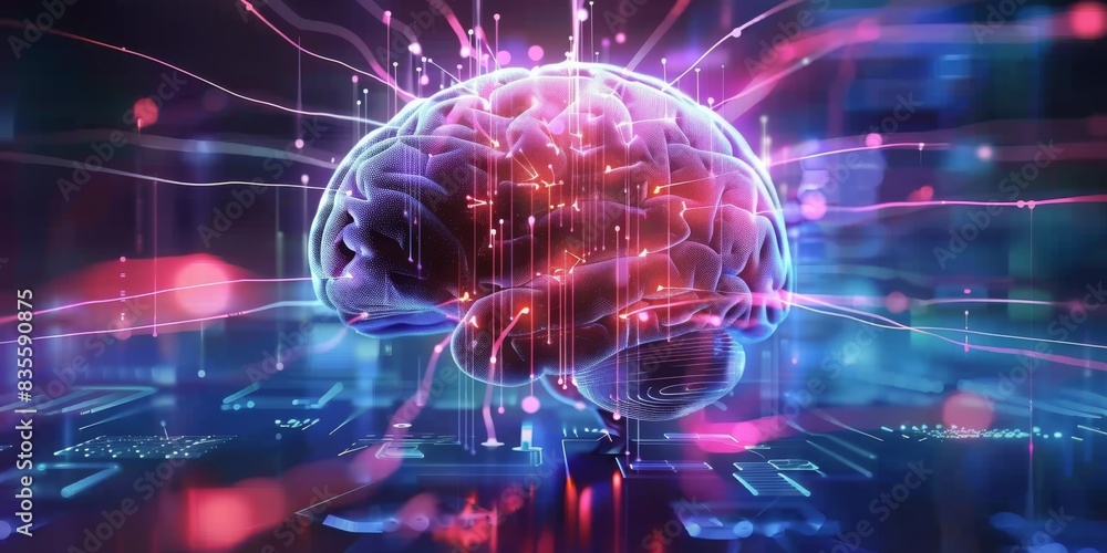 3D rendering of an AI brain surrounded by digital connections on top of high-tech computer equipment, symbolizing the power and intelligence in artificial intelligence. 3D rendering of an AI brain surrounded by digital connections on top of high-tech computer equipment, symbolizing the power and intelligence in artificial intelligence.