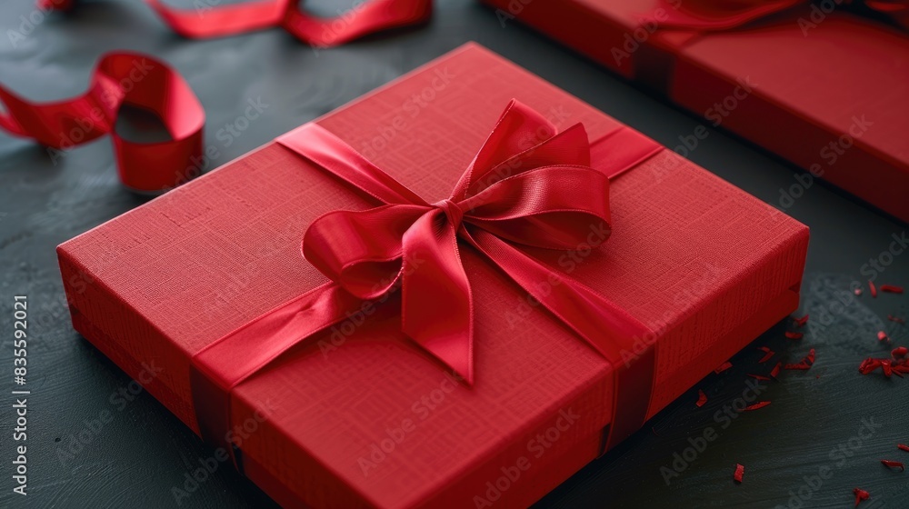 Red ribbon adorned gift box Red ribbon adorned gift box