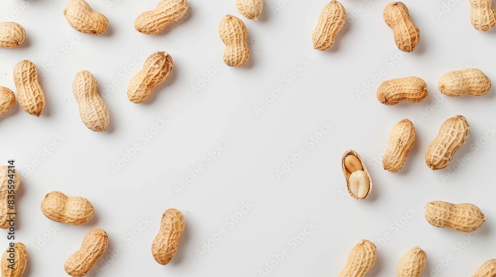 Close up shot of shelled peanuts on a white background Close up shot of shelled peanuts on a white background