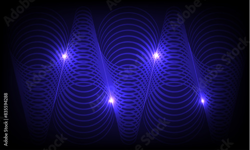 Flowing smooth wave pattern on a black background. Internet network and communication signal technology, fiber optic line. Science and music backdrop.