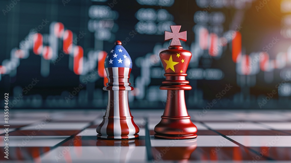 US-China Geopolitical Chess Game: Economic, Symbolic Chess Pieces Representing Diplomatic Strategy and Global Power Dynamics - Generative AI US-China Geopolitical Chess Game: Economic, Symbolic Chess Pieces Representing Diplomatic Strategy and Global Power Dynamics - Generative AI