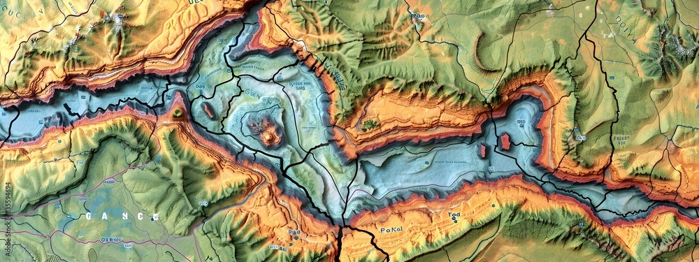 Detailed Map of Geological Fault Lines Formed by Tectonic Plate Movements Detailed Map of Geological Fault Lines Formed by Tectonic Plate Movements