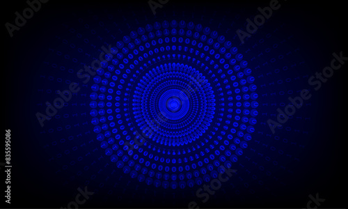 Circle of the binary number on the dark blue abstract technical background.