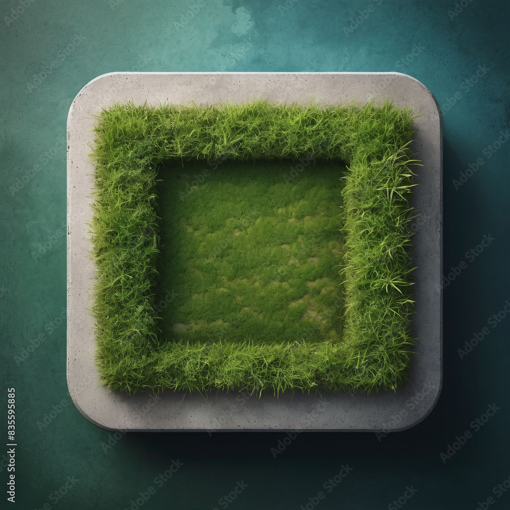 ui ux 3D realistic icon with nature grass and concrete as frame, use ...