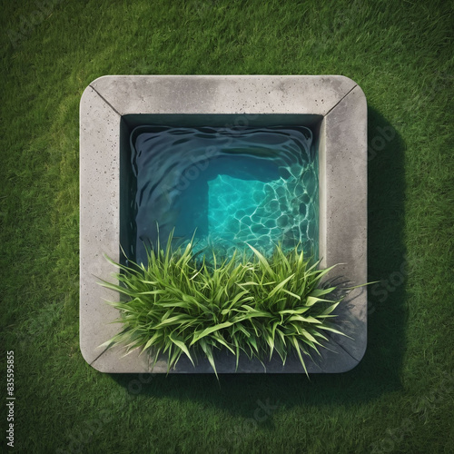 ui ux 3D realistic icon with nature grass and concrete as frame, use for icon app with skeuomorphism, skeuomorphic design element photo