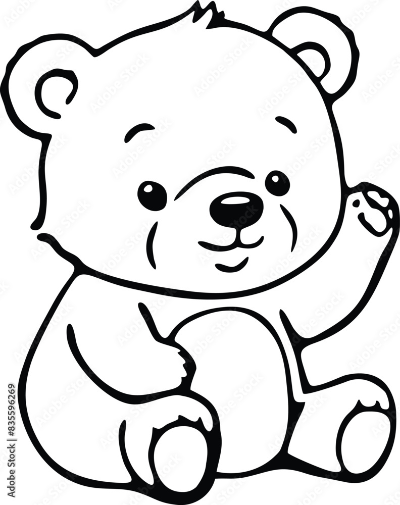 Fototapeta premium smiling teddy bear waving hello black and white
