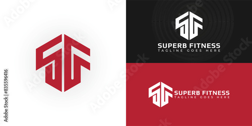 Abstract initial hexagon letter SF or FS logo in red color isolated on multiple background colors. The logo is suitable for fitness and sports brand logo design inspiration templates.