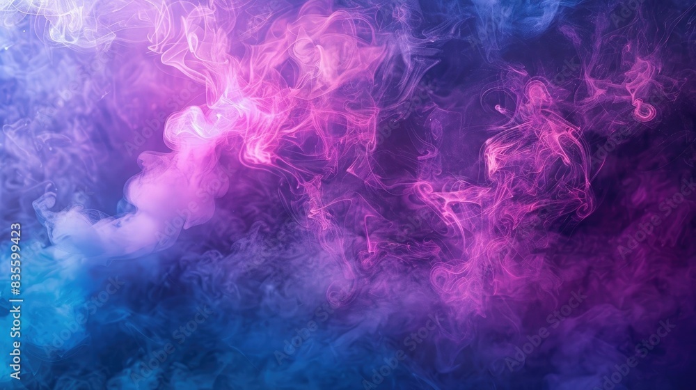 abstract neon background with smoke and fog, purple blue and pink colors