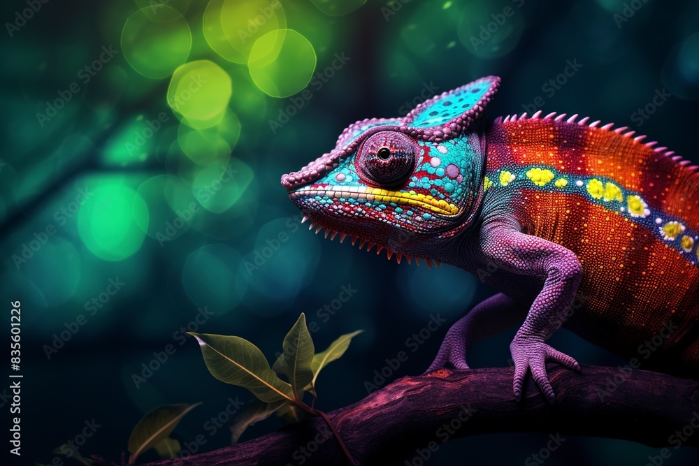 Fototapeta premium green lizard on a dark background, generative ai