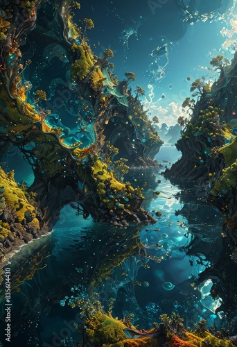 Wallpaper Mural Surreal Landscape with Floating Islands and  Water Reflections Torontodigital.ca