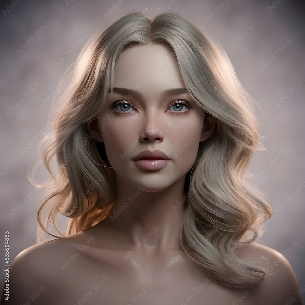 Fototapeta premium A female model with blonde hair and blue-gray eyes