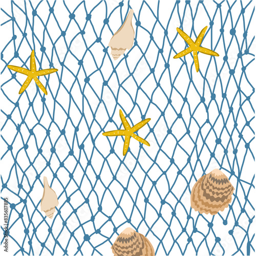 fishing nets With some shells and starfish For decoration